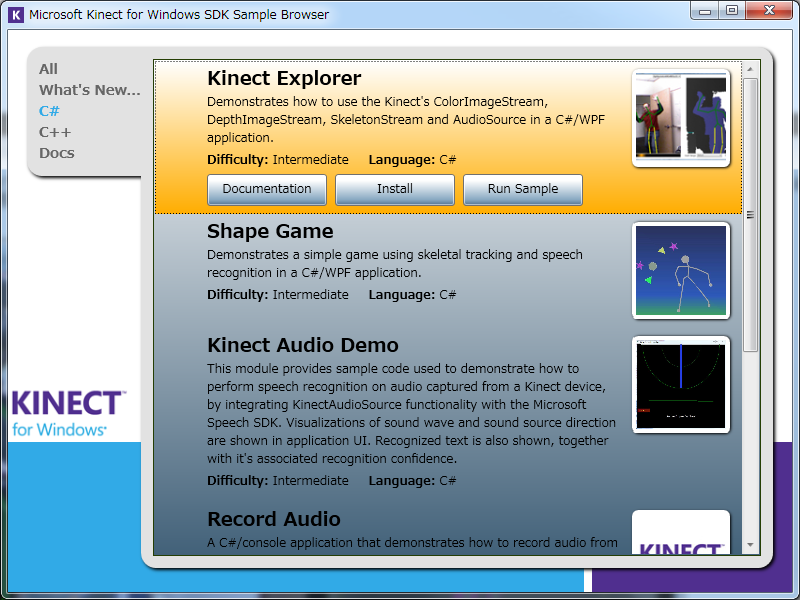 Kinect SDK Sample Browser
